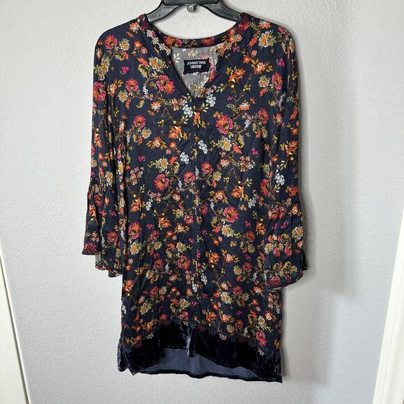 JOHNNY WAS WORKSHOP Navy Floral Velvet Mix Tunic Dress - Picture 1 of 4
